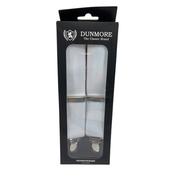 White Dunmore Elastic Suspenders W/ Silver Clips For Men Adjustable 42 inch 34k - Picture 1 of 8